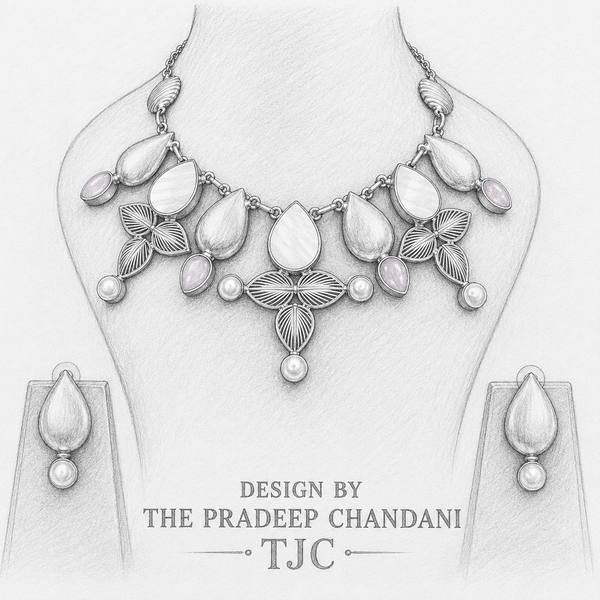 Premium Quality | Mother of Pearls | Chain Choker Set | Pink Color |