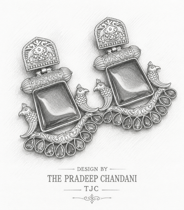 Premium Quality | Monalisa Stone | Oxidised Earrings | Red Color |