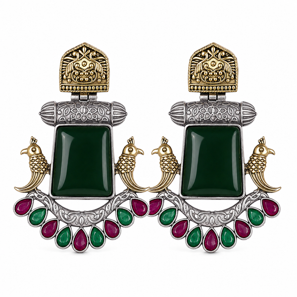 Premium Quality | Monalisa Stone | Oxidised Earrings | Green Color |