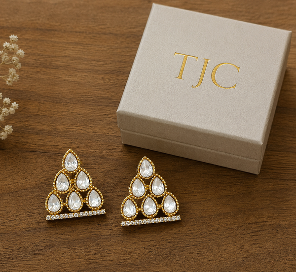 Premium Quality | Silver Foil Polki | Studs Earrings |