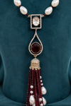 Premium Quality | Monalisa Stone | Pearl Drop Necklace | Red Color |