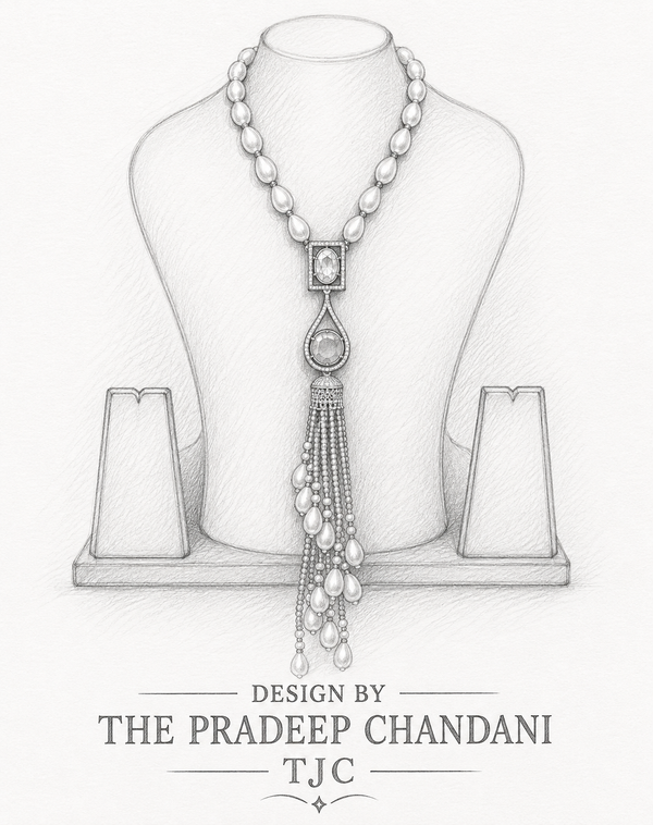 Premium Quality | Monalisa Stone | Pearl Drop Necklace | Pink Color |