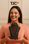Green Emerald Doublet Tumble Mala Necklace – 24–26 Inch Statement Necklace