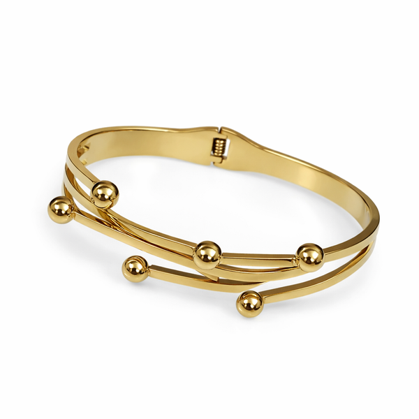 TJC Anti-Tarnish Curvy Round Ball Dual Tone Cuff Bracelet for Women