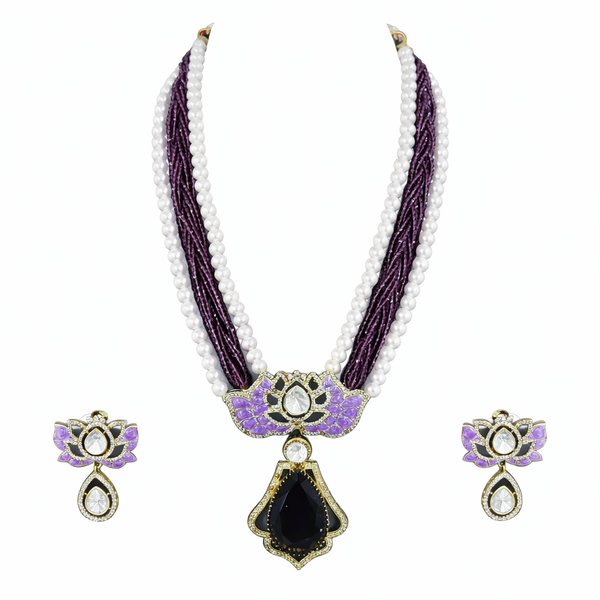 Indian Traditional Pear-Shape Doublet Stone Necklace Set