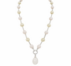 Mother of Pearl Brass Beaded Necklace/ Mala With American Diamond Accent & Statement Piece