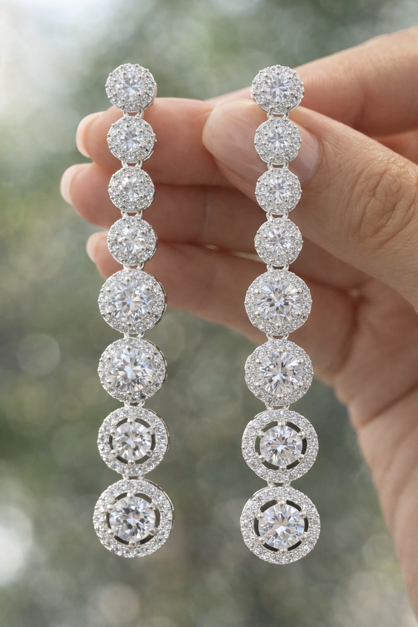 Solitaire diamond pave long dangler statement & premium earrings with AD accents