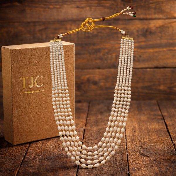 Premium Golden Aventurine Glass Pearl Groom Beaded Necklace