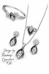 Black Onyx Inspired Faceted Glass ComboJewelry Set With American Diamond Accents | Premium Quality Earrings ,Ring , Kada And Chain Pendant