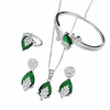 Green Emerald Inspired Faceted Glass Combo Jewelry Set With American Diamond Accents | Premium Quality Earrings ,Ring , Kada And Chain Pendant