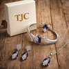 Amethyst Color Faceted Glass ComboJewelry Set With American Diamond Accents | Premium Quality Earrings ,Ring , Kada And Chain Pendant