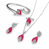 Ruby Red InspiredFaceted Glass ComboJewelry Set With American Diamond Accents | Premium Quality Earrings ,Ring , Kada And Chain Pendant