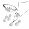 White Zircon Faceted Glass ComboJewelry Set With American Diamond Accents | Premium Quality Earrings ,Ring , Kada And Chain Pendant