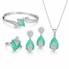Green Onyx InspiredFaceted Glass ComboJewelry Set With American Diamond Accents | Premium Quality Earrings ,Ring , Kada And Chain Pendant