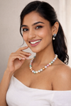 Glass Pearl Multi Color Round Shape Beaded Necklace / MalaWith Brass Metal