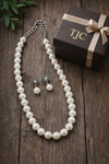 Glass Pearl White Color Round Shape Beaded Necklace / MalaWith Brass Metal