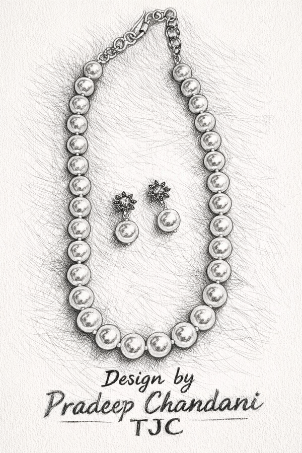 Glass Pearl White Color Round Shape Beaded Necklace / MalaWith Brass Metal