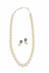 Glass Pearl Off White Color Round Shape Beaded Necklace / MalaWith Brass Metal