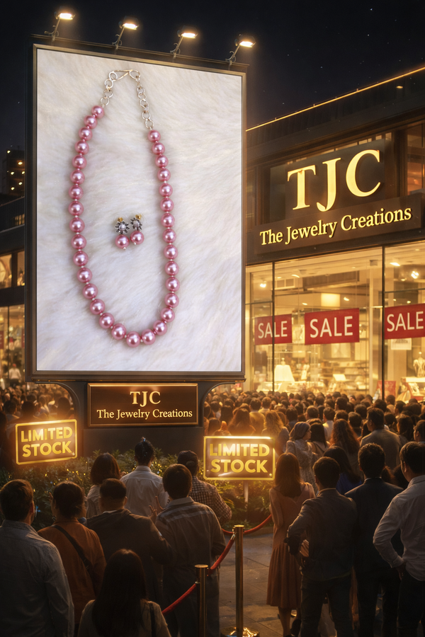 Glass Pearl Soft Rose Pink Color Round Shape Beaded Necklace / MalaWith Brass Metal