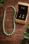 Glass Pearl Pastel Green Color Round Shape Beaded Necklace / MalaWith Brass Metal