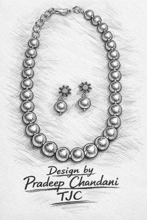 Glass Pearl Pastel Green Color Round Shape Beaded Necklace / MalaWith Brass Metal