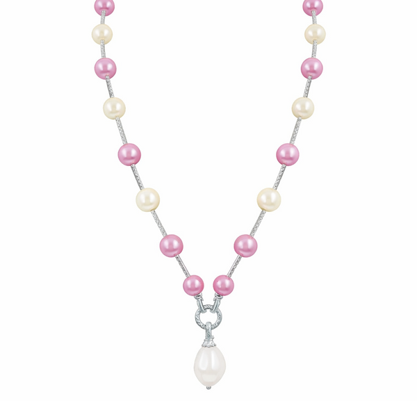 Mother of Pearl Brass Beaded Necklace/ Mala With American Diamond Accent & Statement Piece