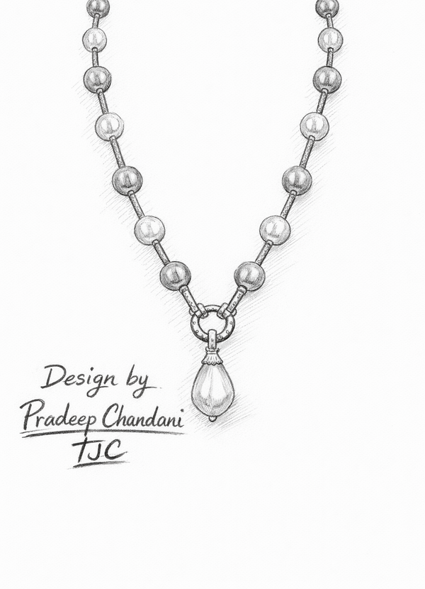 Mother of Pearl Brass Beaded Necklace/ Mala With American Diamond Accent & Statement Piece