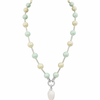 Mother of Pearl Brass Beaded Necklace/ Mala With American Diamond Accent & Statement Piece