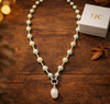 Mother of Pearl Brass Beaded Necklace/ Mala With American Diamond Accent & Statement Piece