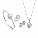 American Diamond Based Silver Inspired - Combo Jewelry Set – Pendant Locket, Earrings, Rings & Bracelet