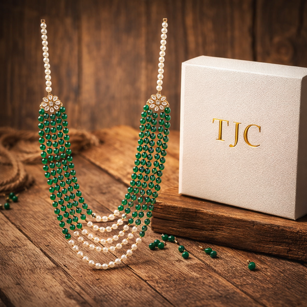 Green Onyx –Inspired Synthetic Pearl Premium Quality Designer Necklace (3-Layer Mala) & Bollywood Celebrity Wear Elegant Beaded Necklace