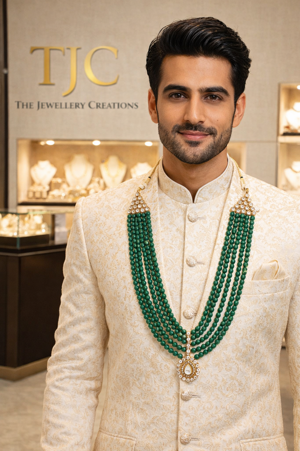 Green Aventurine Glass Premium Quality Groom Beaded Necklace (5 Layer Mala) & Statement Designer & Elegant Beaded Necklace