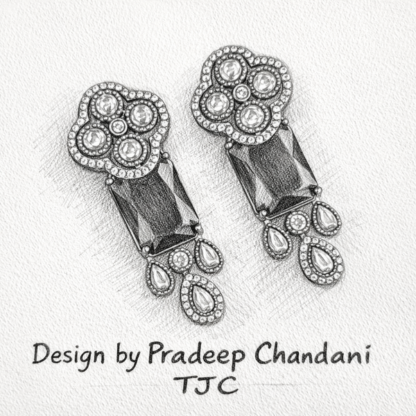 Traditional Long Tops Earrings in Green Emerald with Premium Quality & 14K Antique Gold Plated Earrings