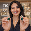 Traditional Long Tops Earrings in Green Emerald with Premium Quality & 14K Antique Gold Plated Earrings