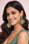 Traditional Aqua Blue Dangler Partywear Premium Quality Earrings in Gold Plated