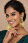 Traditional Peacock Green Dangler Partywear Premium Quality Earrings in Gold Plated