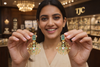 Traditional Peacock Green Dangler Partywear Premium Quality Earrings in Gold Plated