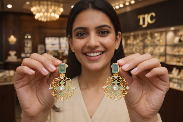Traditional Peacock Green Dangler Partywear Premium Quality Earrings in Gold Plated