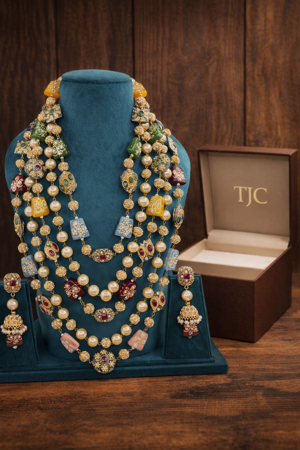 5 Layer Indian Traditional Bollywood Style Tanzor Hand Painted Glass Tumble Geeta Maa Fav. Mala Set