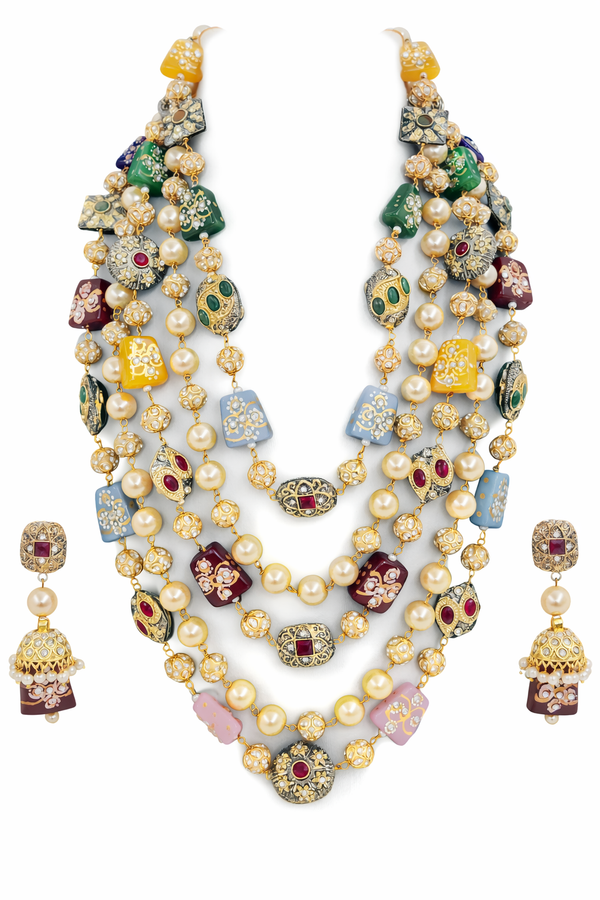 5 Layer Indian Traditional Bollywood Style Tanzor Hand Painted Glass Tumble Geeta Maa Fav. Mala Set