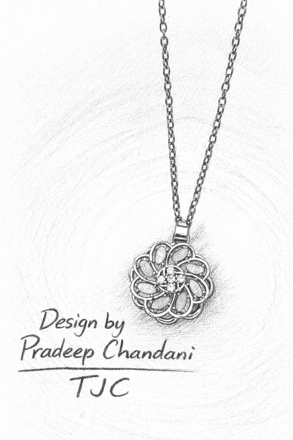 Anti- Tarnish Round Shape Golden Peach Bloom Premium Chain Pendant in Peach Pink & Glass Stone with Gold Plated