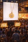 Anti- Tarnish Round Shape Golden Peach Bloom Premium Chain Pendant in Peach Pink & Glass Stone with Gold Plated