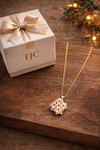 Anti - Tarnish Golden Sparkle Lattice Square Premium Chain Pendant with Gold Plated