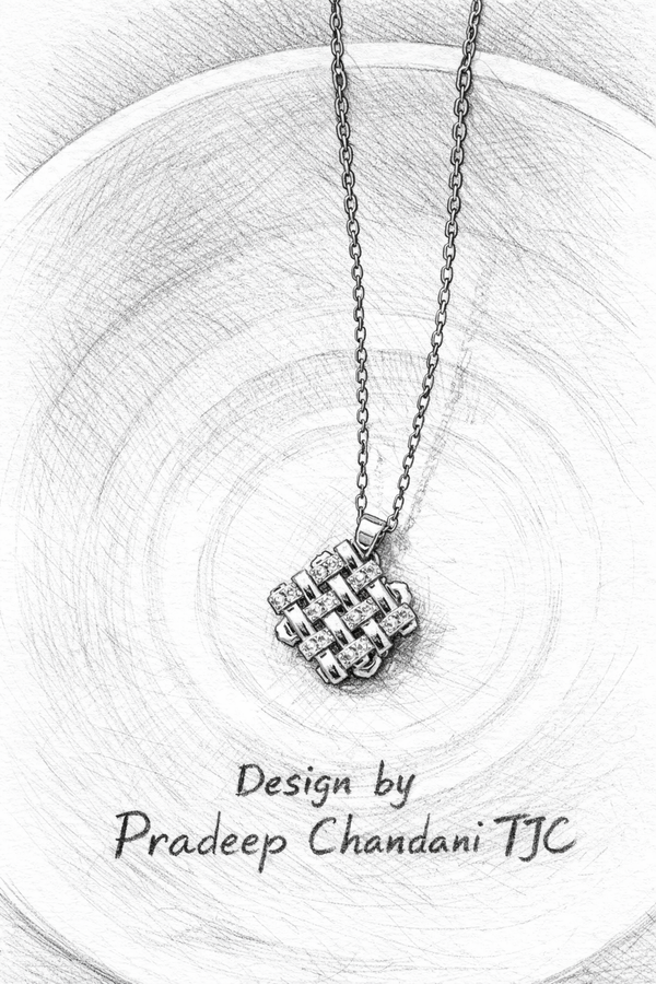Anti - Tarnish Golden Sparkle Lattice Square Premium Chain Pendant with Gold Plated