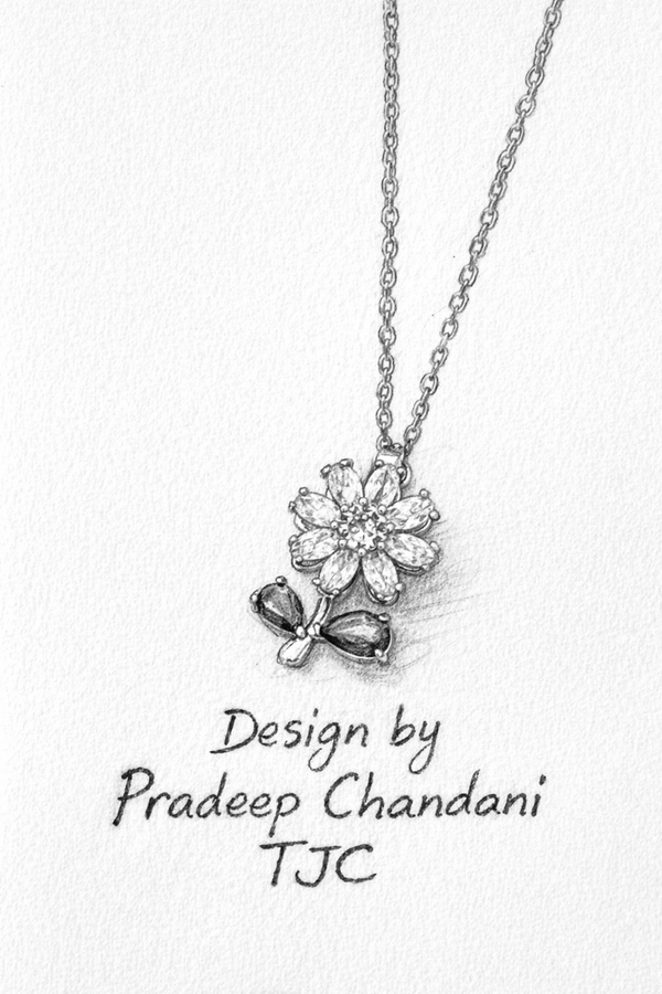 Premium Anti-Tarnish AD Chain Pendant Locket Set inFlower Shape With White & Green Sparkle