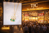 Premium Anti-Tarnish AD Chain Pendant Locket Set inFlower Shape With White & Green Sparkle