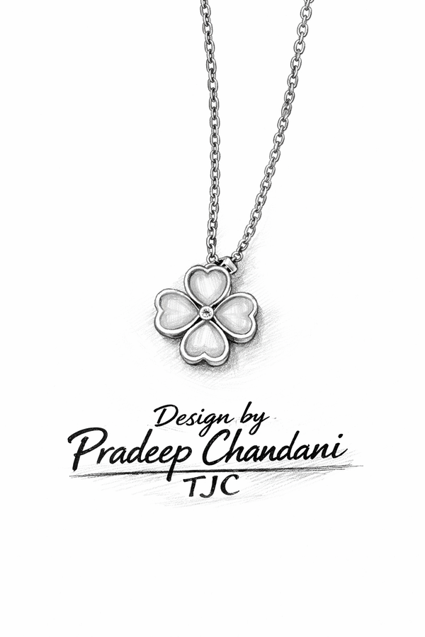 Anti - Tarnish Golden Floral Heart Clover Rose Quartz Charm Premium Chain Pendant in Gold Plated