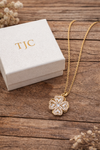 Anti - Tarnish Gold Plated Floral Crystal Premium Quality Chain Pendant in Four Heart Floral Shape