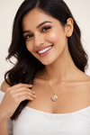 Anti - Tarnish Gold Plated Floral Crystal Premium Quality Chain Pendant in Four Heart Floral Shape
