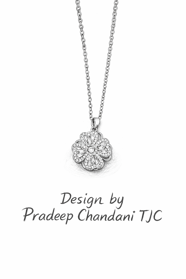 Anti - Tarnish Gold Plated Floral Crystal Premium Quality Chain Pendant in Four Heart Floral Shape